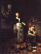 Nicolas Maes Interior with a Sleeping Maid and Her Mistress oil painting reproduction